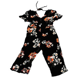 One Clothing Black Floral Gauzy Capri Jumpsuit